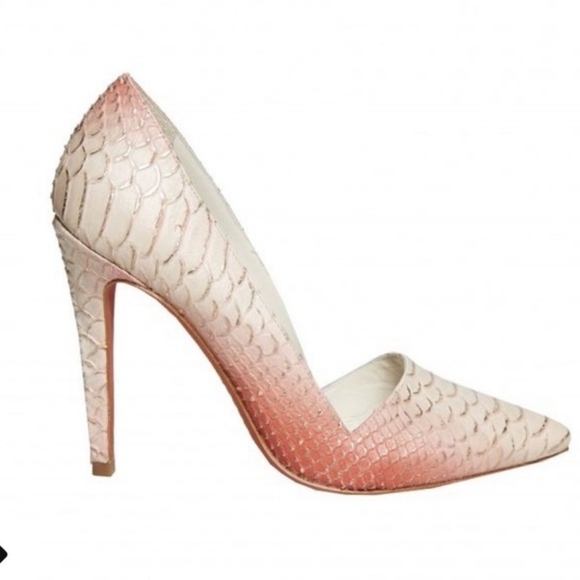 Alice + Olivia Dina Ombré Natural & Coral Snakeskin Whipstitch Pumps - Picture 2 of 12